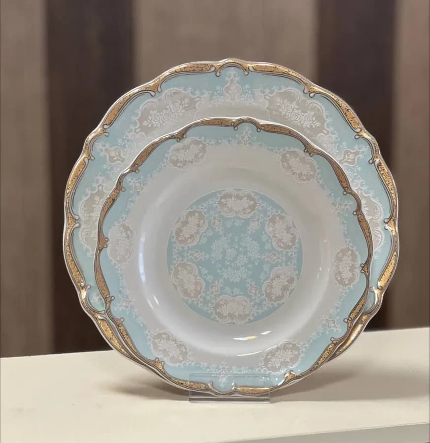 سرویس چینی پردیس طرح مارتا فیروزه ای 12 نفره 98 پارچه قالب ایزابل