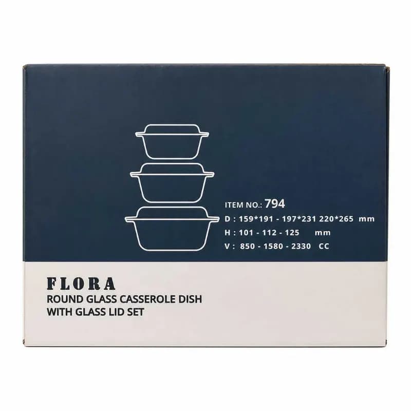 ظرف پخت شیشه و بلور اصفهان مدل FLORA مجموعه سه عددی — تصویر ۳