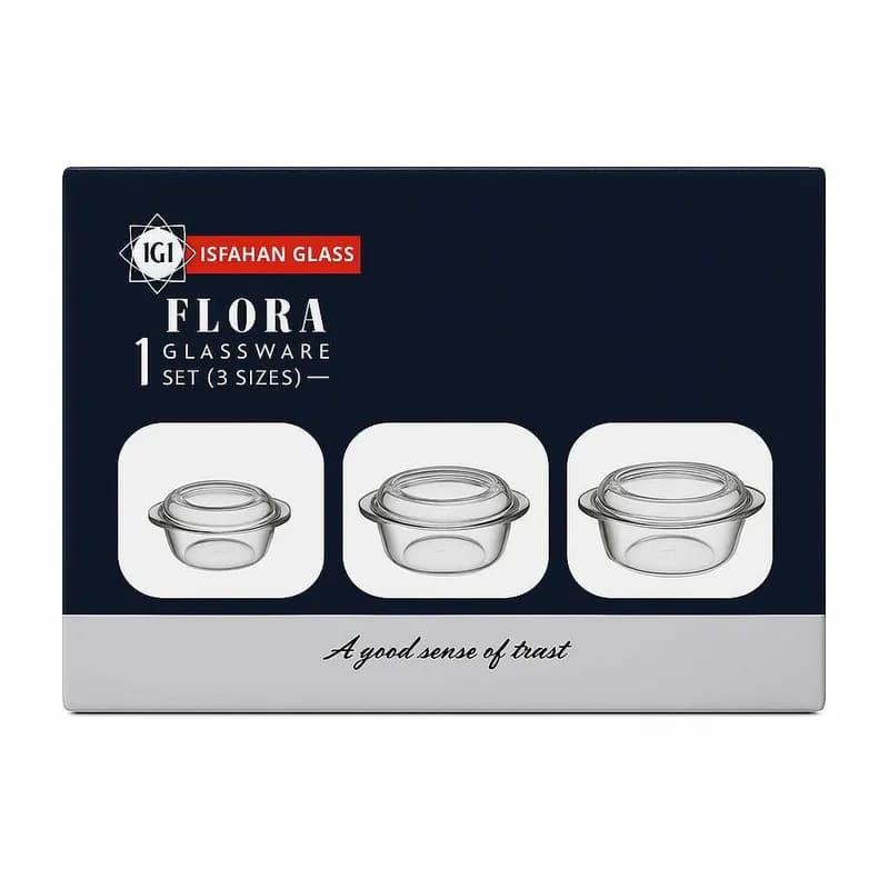 ظرف پخت شیشه و بلور اصفهان مدل FLORA مجموعه سه عددی — تصویر ۴
