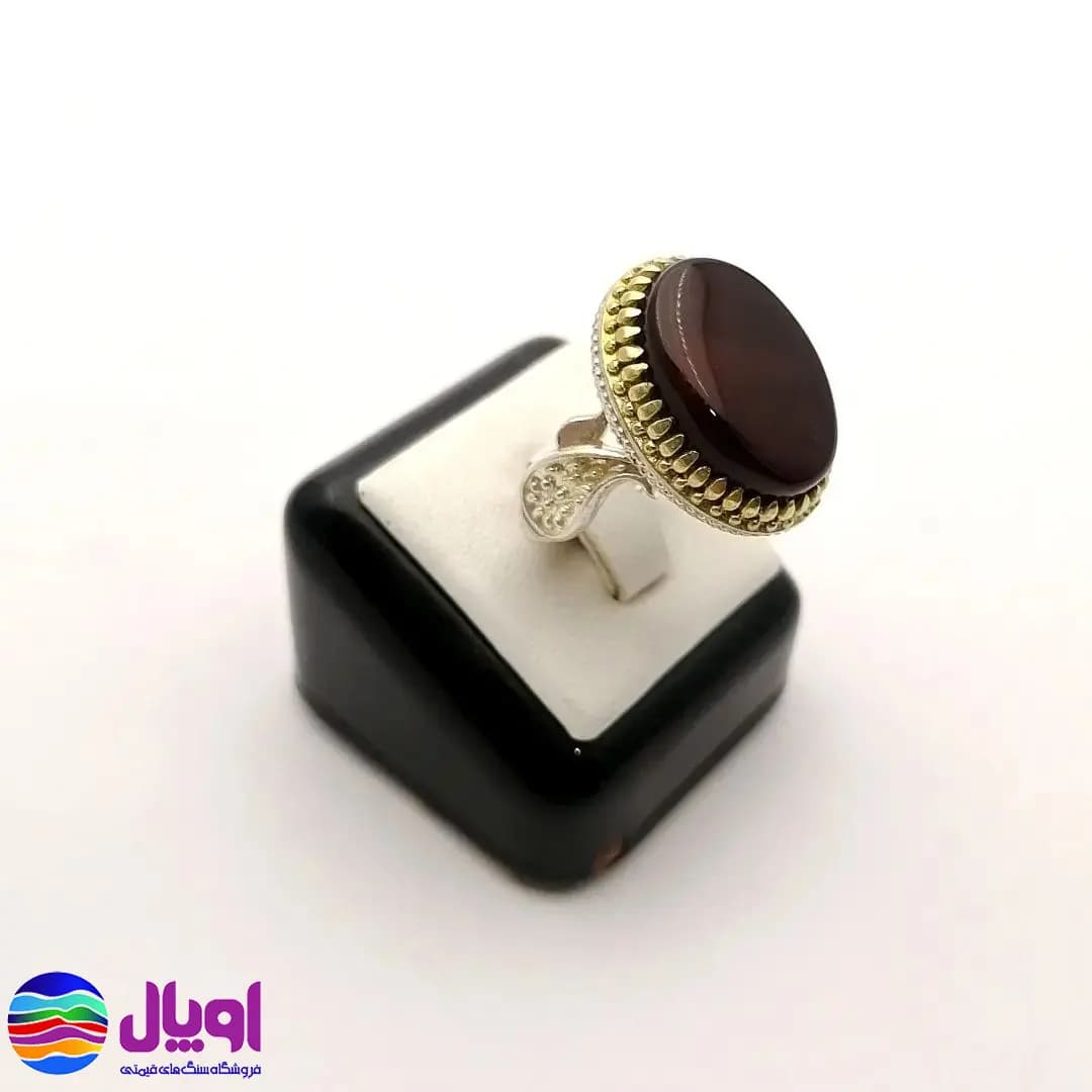 انگشتر نقره مردانه با نگین عقیق جگری بیضی 2.4 گرم