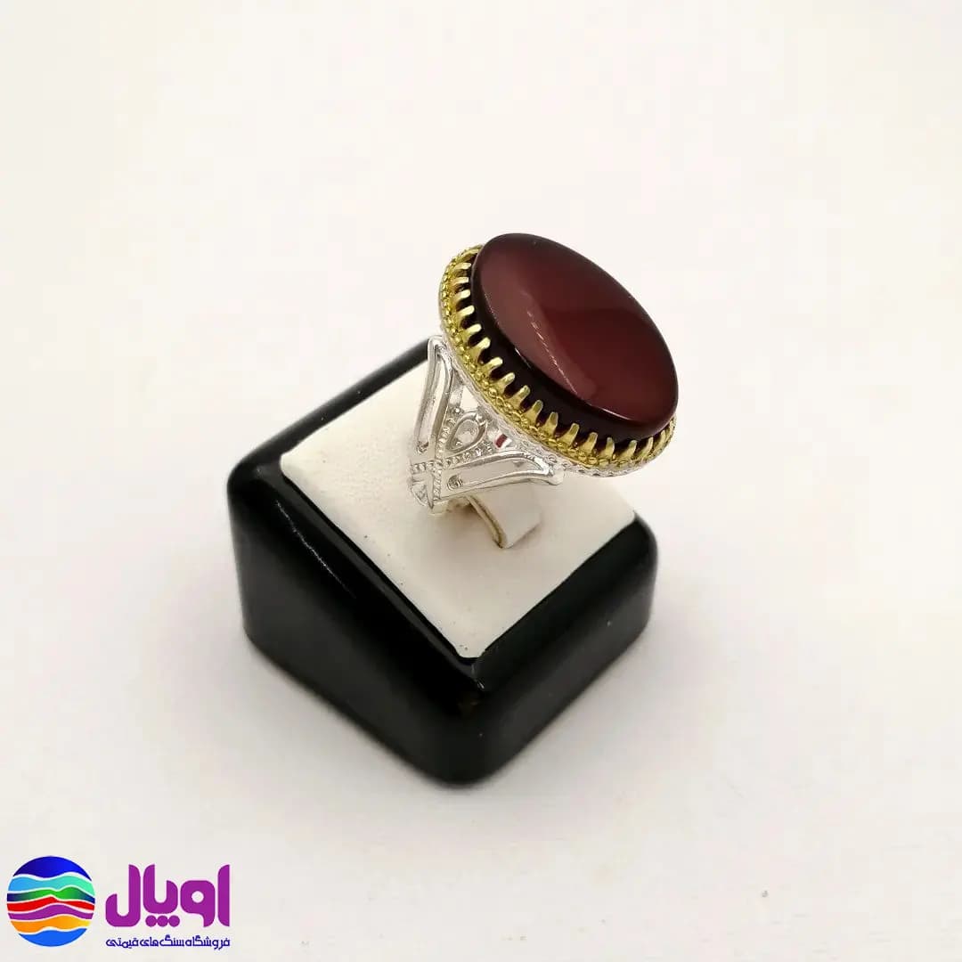 انگشتر نقره مردانه با نگین عقیق جگری بیضی 3.98 گرم