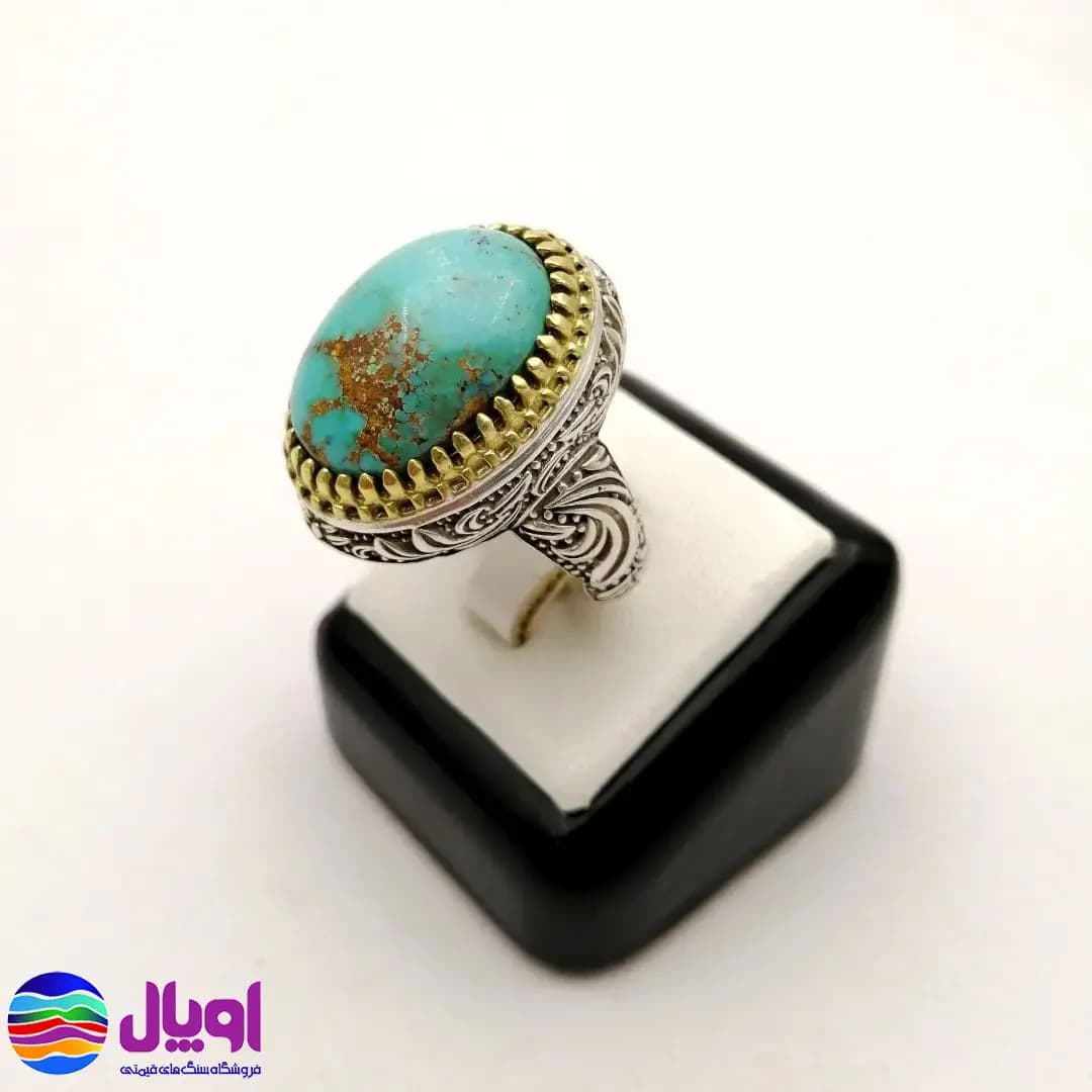 انگشتر نقره مردانه با نگین فیروزه بیضی 3.9 گرم — تصویر ۳