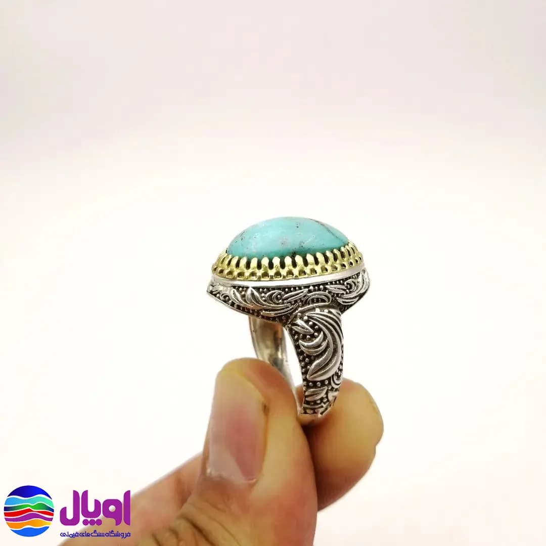 انگشتر نقره مردانه با نگین فیروزه بیضی 3.9 گرم — تصویر ۵