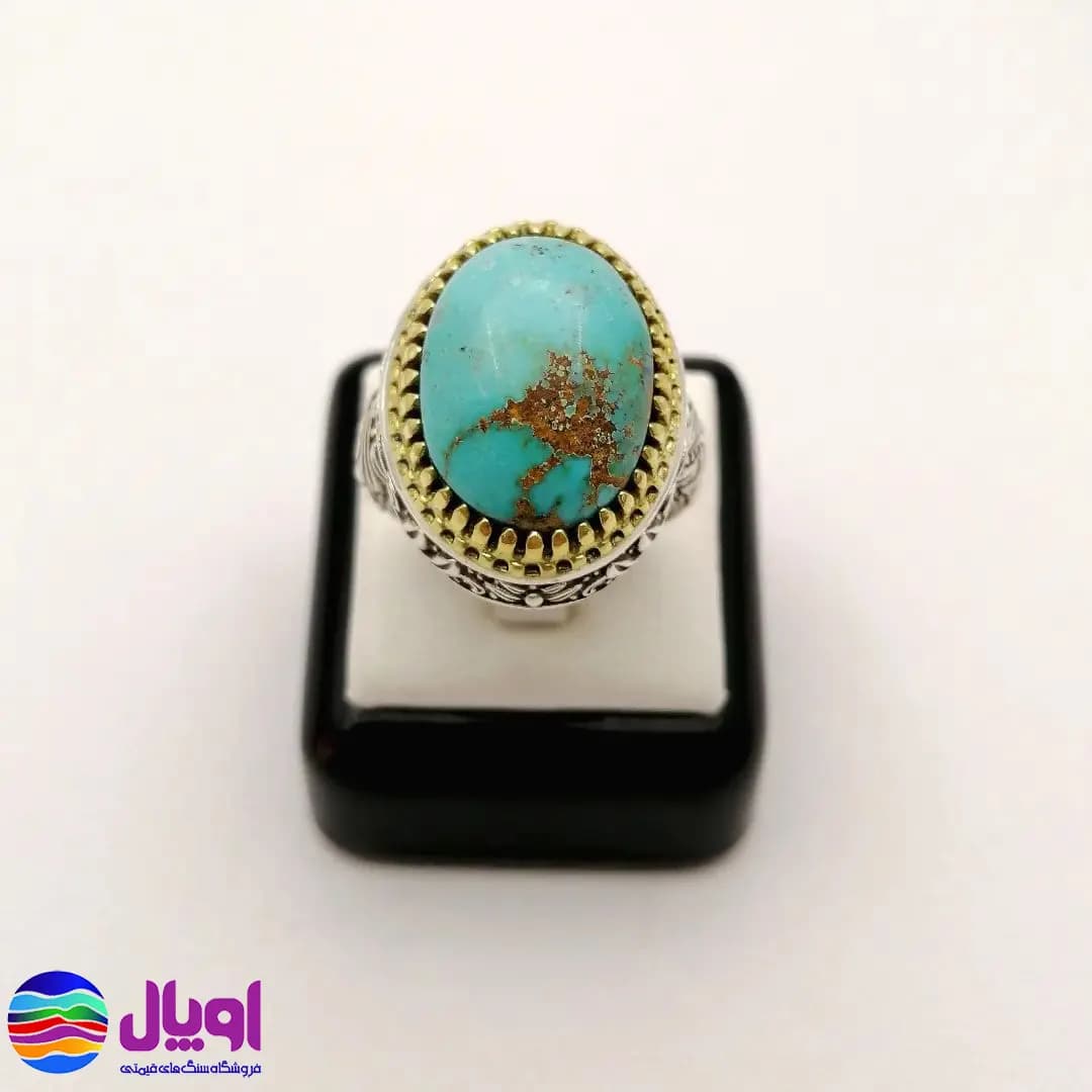 انگشتر نقره مردانه با نگین فیروزه بیضی 3.9 گرم — تصویر ۲