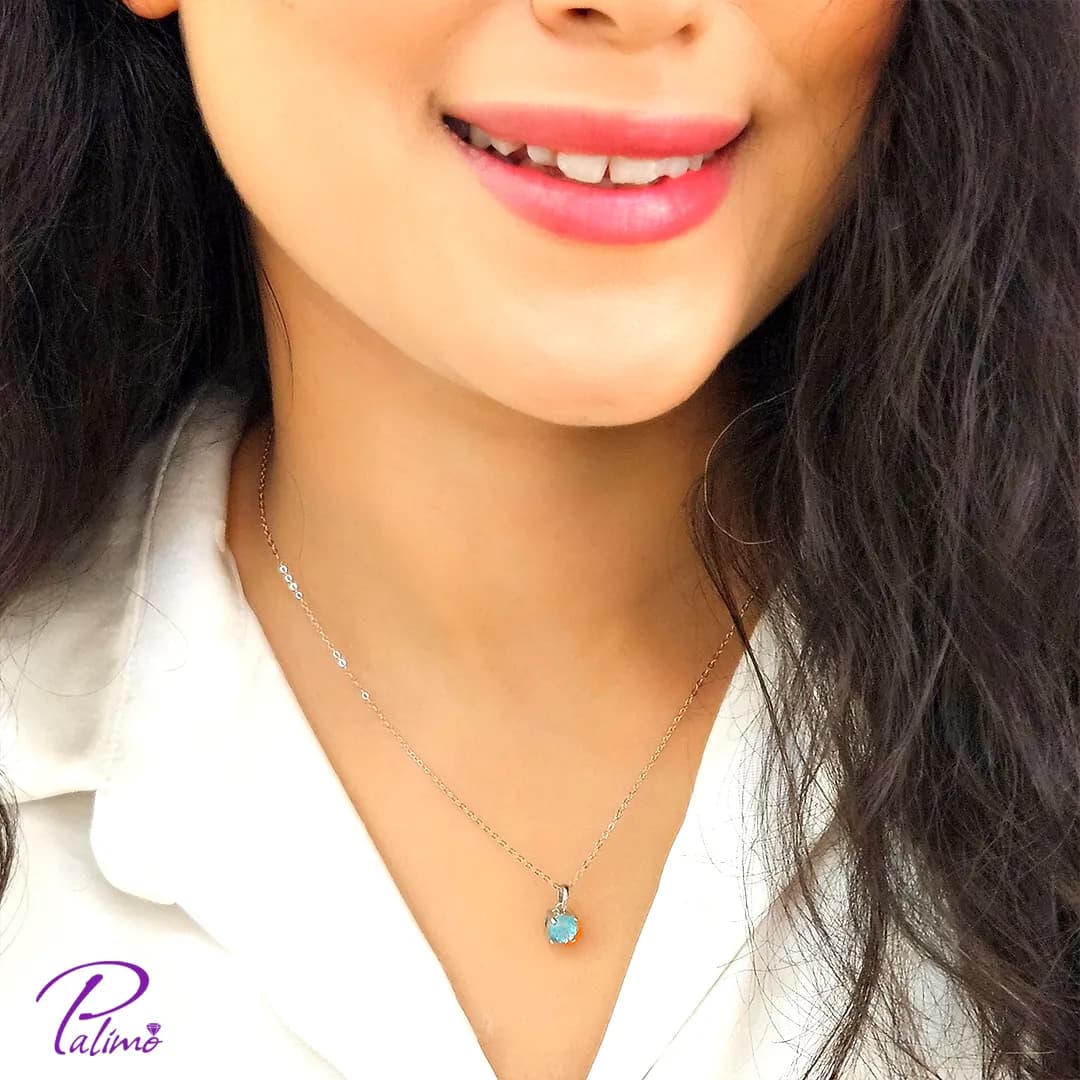 نیم ست نقره تک نگین آبی کد H2159 با روکش طلای سفید — تصویر ۵