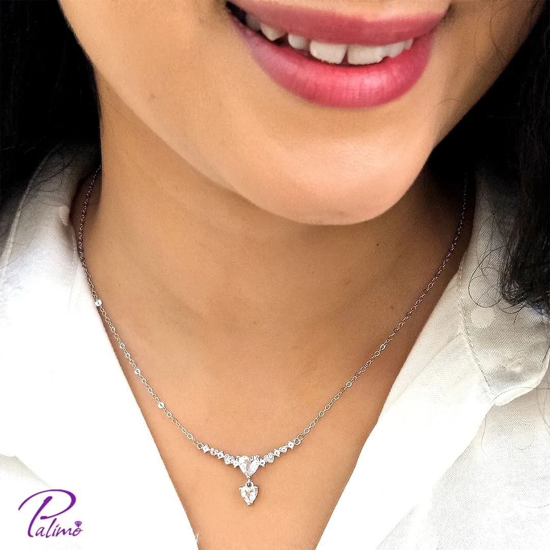 گردنبند نقره جواهری توپاز کد N2240 با روکش طلا سفید — تصویر ۴