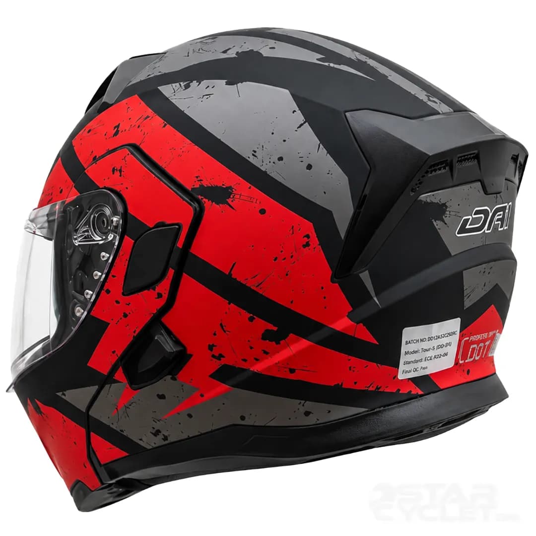 کلاه کاسکت فک متحرک دی ای وان مدل 106MATT BLACK GRAPHIC RED — تصویر ۵