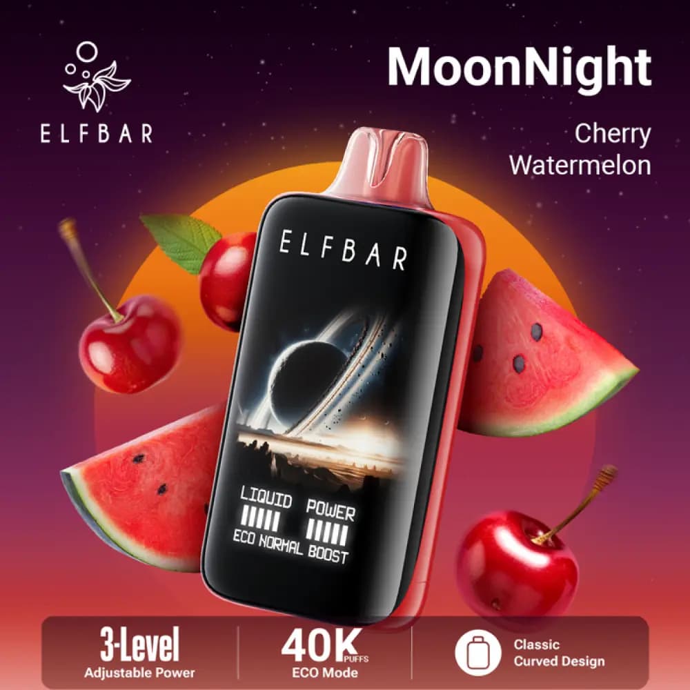 پاد یکبار مصرف الف بار مدل موننایت ۴۰۰۰۰ پاف طعم گیلاس هندوانه — تصویر ۲