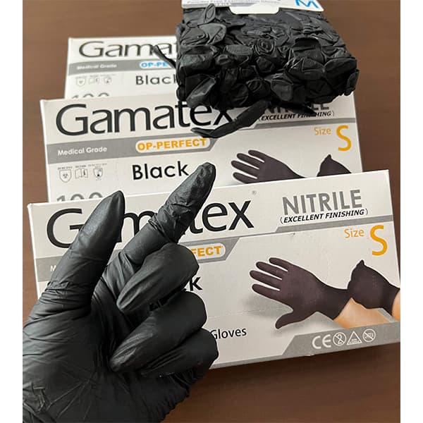 دستکش پزشکی لاتکس GAMATEX مشکی سایز S — تصویر ۲