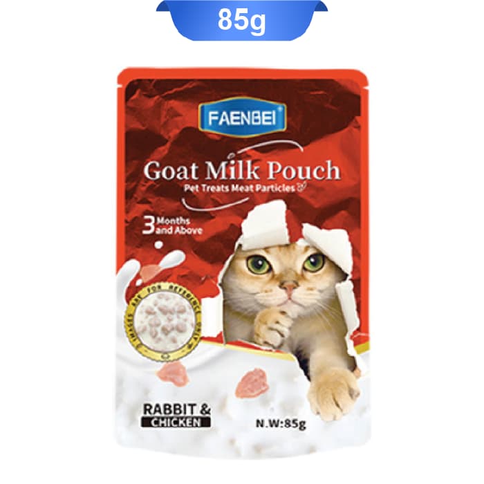 پوچ گربه فنبی مدل چانک طعم مرغ و خرگوش داخل شیر بز وزن 85 گرم کد 103189 Faenbei Goat Milk Pouch