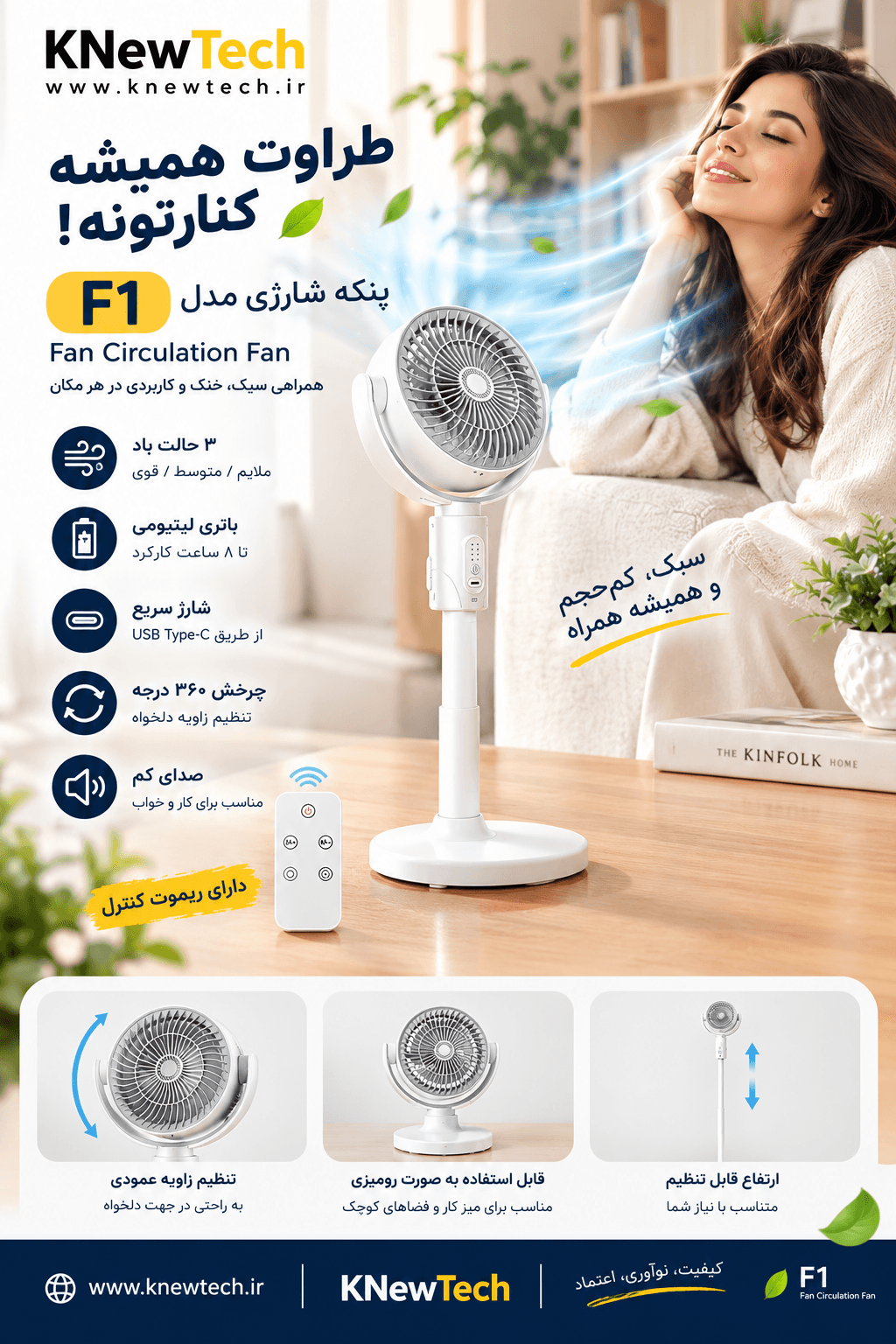 پنکه شارژی مدل F1 Fan Circulation Fan — تصویر ۱۲