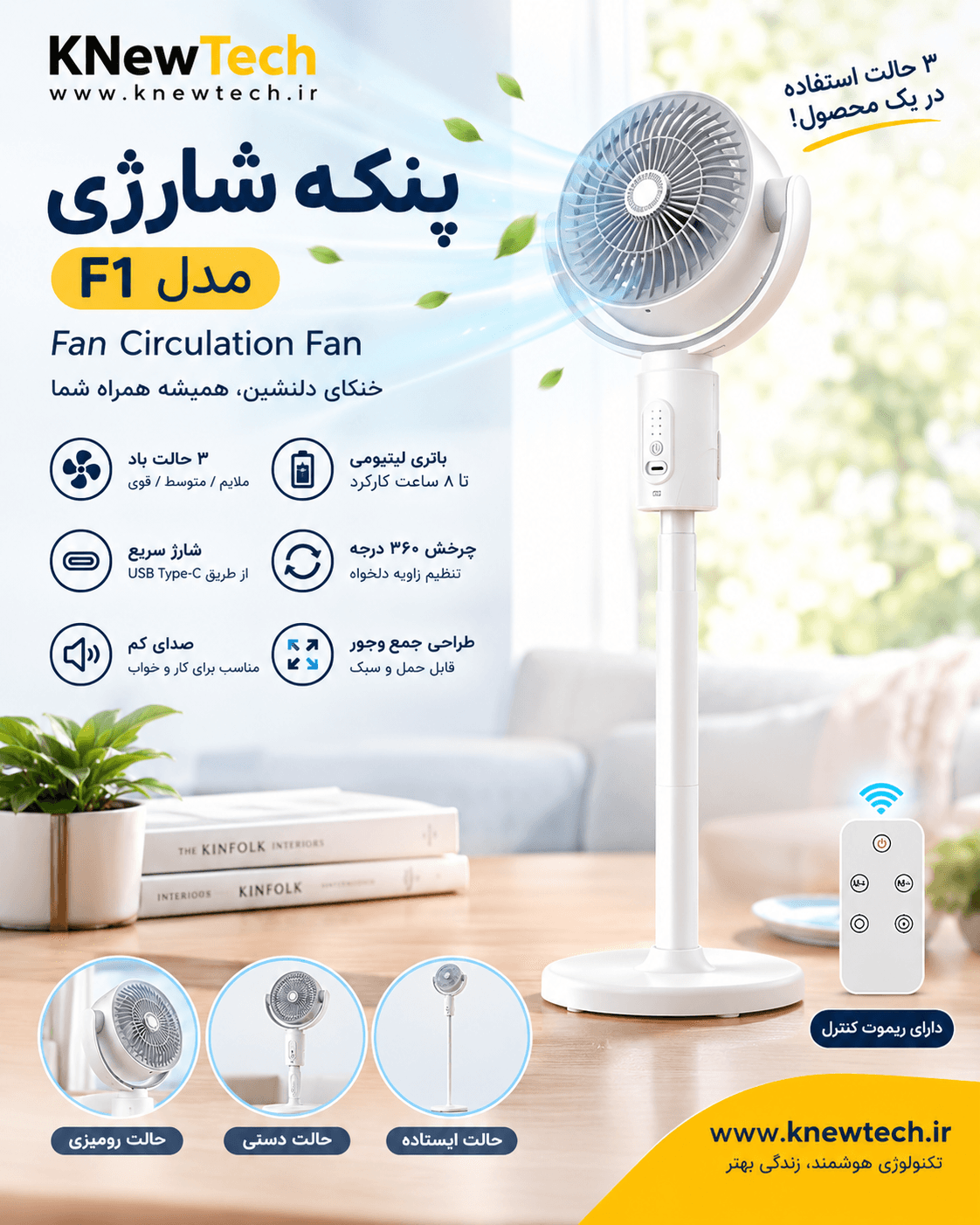 پنکه شارژی مدل F1 Fan Circulation Fan — تصویر ۷