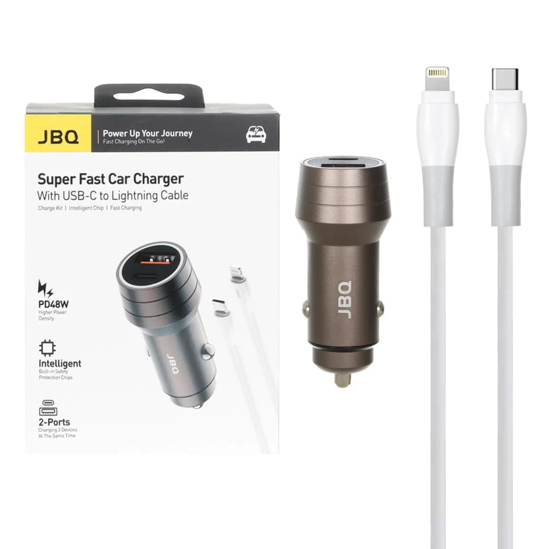 شارژر فندکی PD و فست دو پورت JBQ مدل C458534 48W به همراه کابل شارژ Type-C To Lightning – قهوه ای (گارانتی یکساله رصاصی)