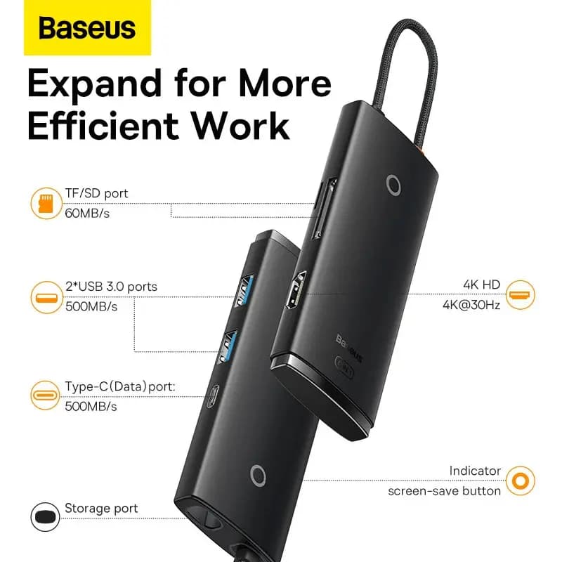 هاب 6پورت USB-C باسئوس مدل BASEUS Airjoy 6-Port Type-C HUB Adaptor WKQX050001 | WKQX050001 — تصویر ۴