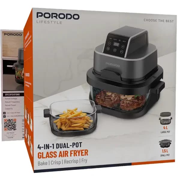 هواپز پرودو 1500 وات مدل Porodo Air Fryer 4 in 1 Dual Glass — تصویر ۵
