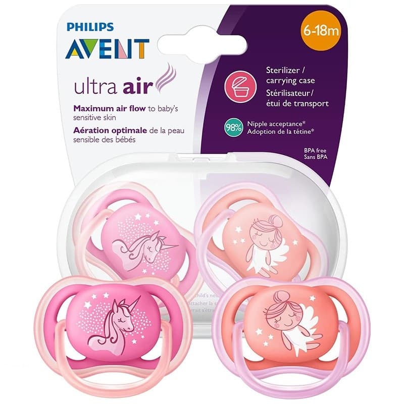 پستانک اونت اولترا ایر 6 تا 18ماه ۲عددی avent ultra air ارتدنسی فرشته و یونیکورن 345/22 — تصویر ۴