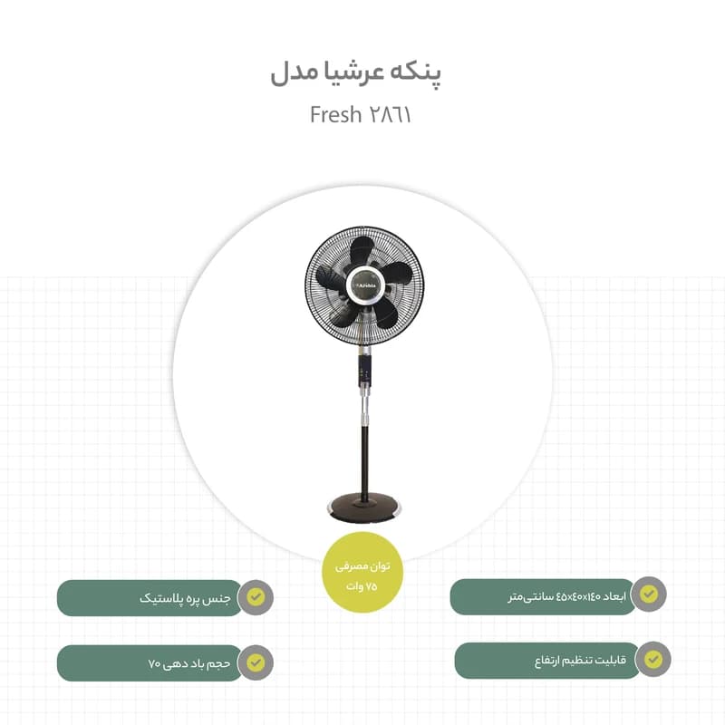 پنکه ایستاده مدل Fresh ارشیا کنترل دار مدل SF-2861A — تصویر ۲