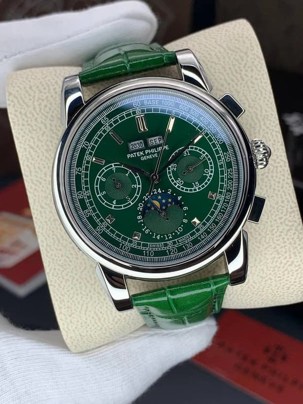 ساعت مچی پتک فیلیپ تقویم دائمی | Patek Philippe Perpetual Calendar | نقره ای صفحه سبز رپلیکا ایتالیا — تصویر ۲