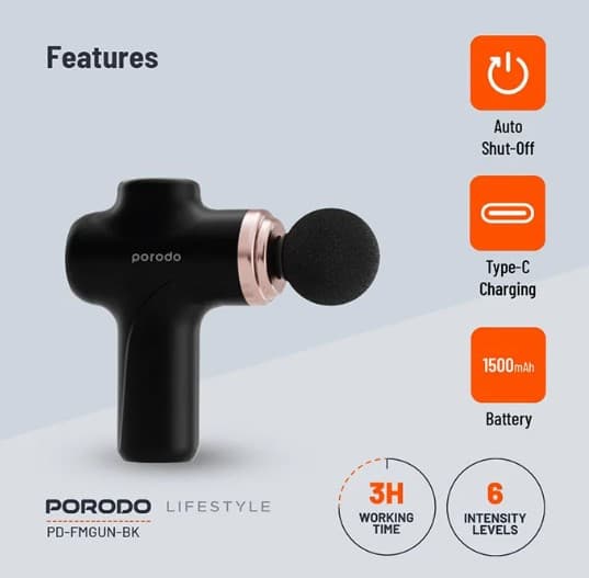 ماساژور دستی پرودو با 4 سری قابل تعویض مدل PD-FMGUN-BK — تصویر ۳