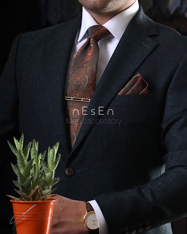 کراوات و پوشت NESEN – طرح بتهجقه نارنجی سبز T193