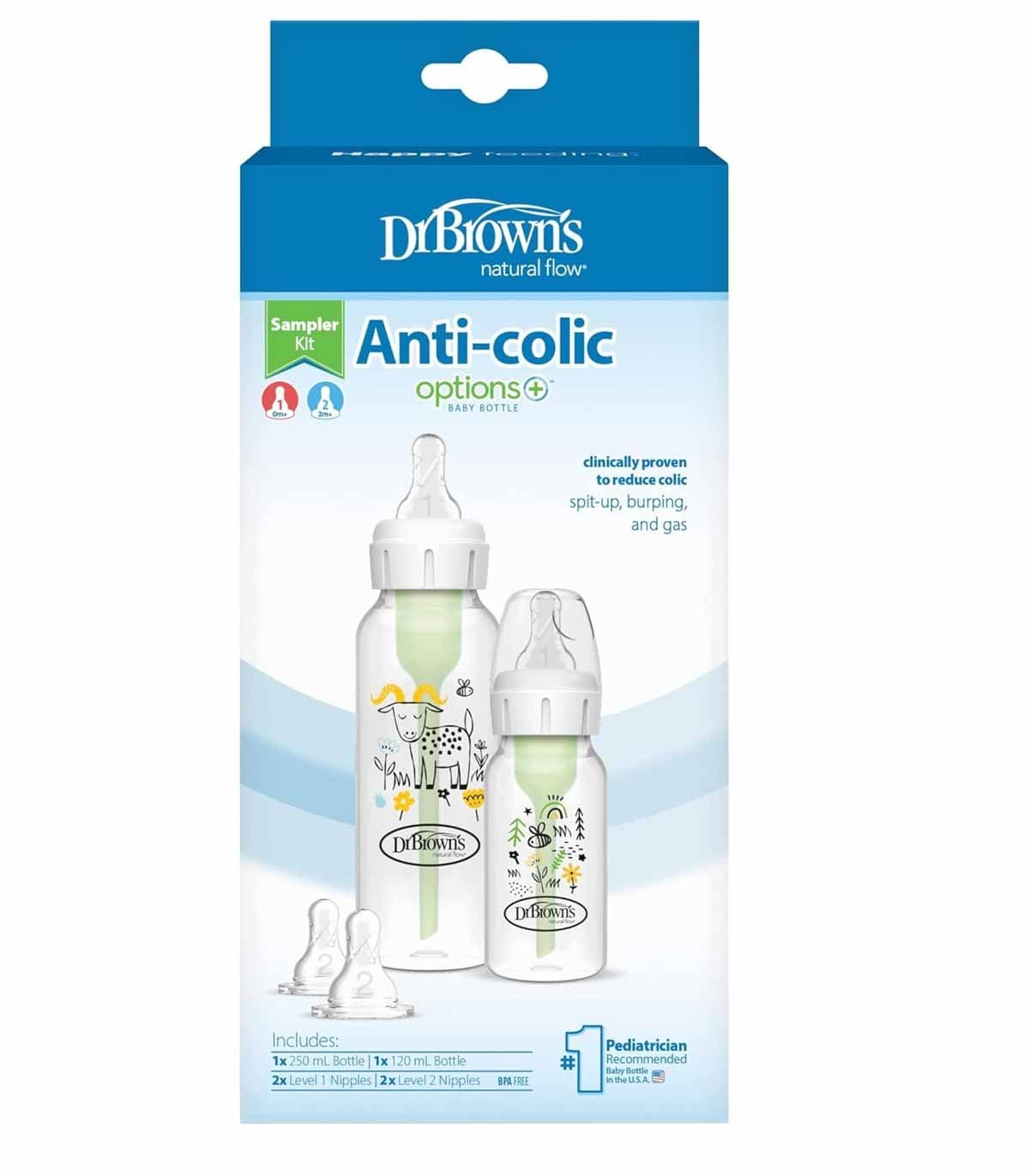 شیشه شیر طلقی باریک 2 عددی 120 و 250 میل طرح گاو وزنبور DR BROWNS — تصویر ۳