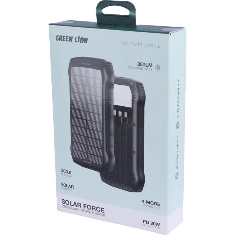 پاور بانک خورشیدی فست شارژ گرین لاین Solar Force GL-PX82 GNSOLF20PBBK QC3.0 PD 22.5W ظرفیت 20000 میلی آمپر ساعت — تصویر ۲