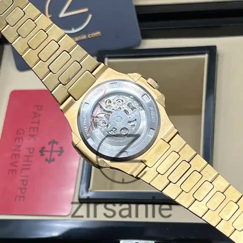 ساعت مچی مردانه پتک فیلیپ ناتیلوس اسکلتون اتومات طلایی صفحه آبی Patek Philippe Nautilus Skeleton Automatic Golden Blue Screen — تصویر ۶