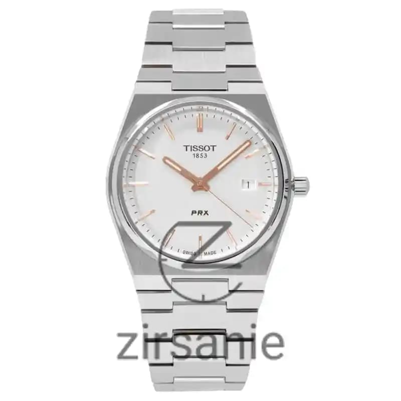 ساعت مچی مردانه تیسوت PRX سیلور صفحه سفید اندکس رزگلد Tissot PRX Gold Silver White Screen RoseGold Index