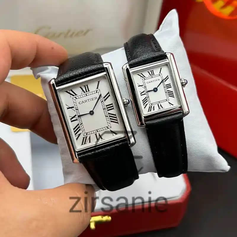ساعت مچی کارتیر تانک سیلور صفحه سفید بند چرم (ست) Cartier Tank Silver White screen Leather Strap — تصویر ۴