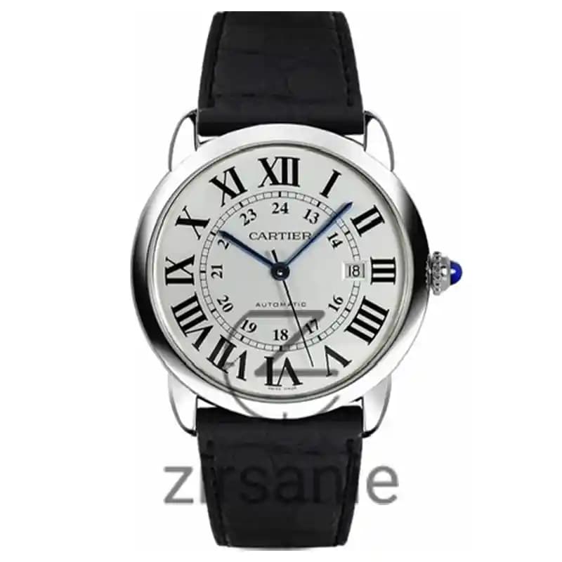 ساعت مچی مردانه کارتیر روندسولو اتومات سیلور بند چرم Cartier Rond Solo Automat Silver leather strap
