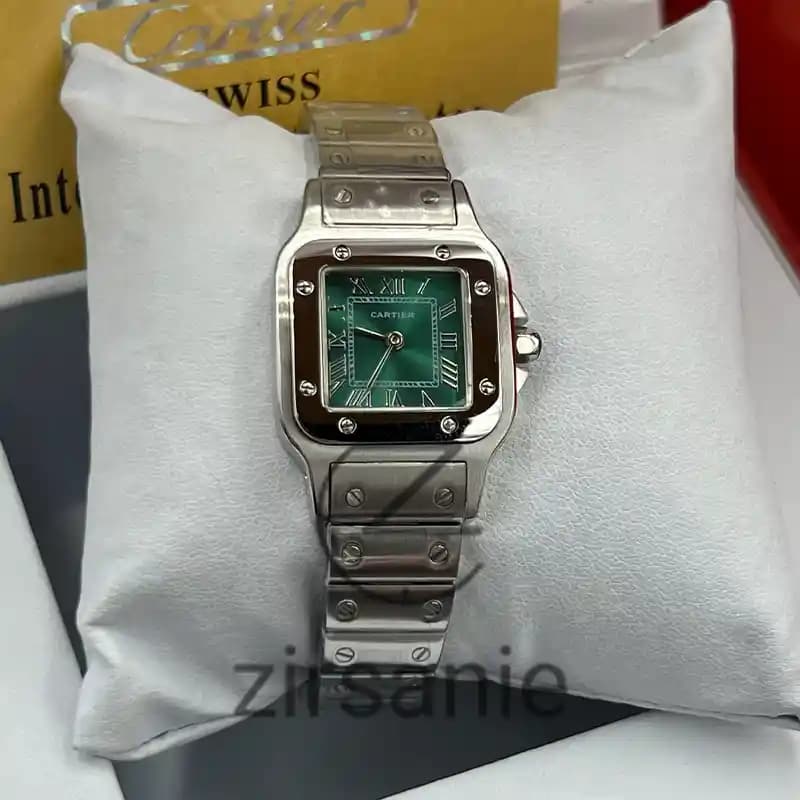 ساعت مچی زنانه کارتیر د سانتوز سیلور صفحه سبز Cartier de Santos Metal Silver Green screen — تصویر ۲