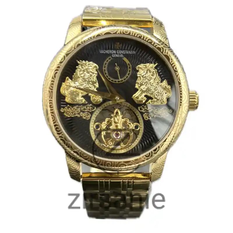 ساعت مچی مردانه واشرون کنستانتین توربیون دراگون طلایی صفحه مشکی Vacheron Constantin Tourbillon Dragon Gold Black Screen