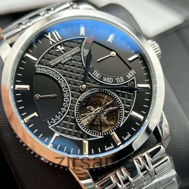 ساعت مچی مردانه واشرون کنستانتین توربیون اتومات سیلور صفحه مشکی Vacheron Constantin Tourbillon Automatic Silver Black Screen — تصویر ۴