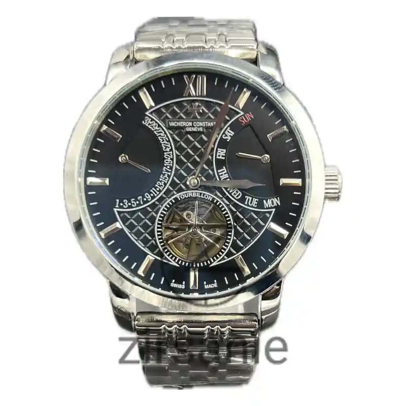 ساعت مچی مردانه واشرون کنستانتین توربیون اتومات سیلور صفحه مشکی Vacheron Constantin Tourbillon Automatic Silver Black Screen