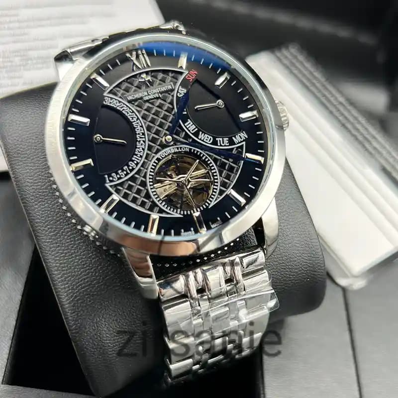 ساعت مچی مردانه واشرون کنستانتین توربیون اتومات سیلور صفحه مشکی Vacheron Constantin Tourbillon Automatic Silver Black Screen — تصویر ۲