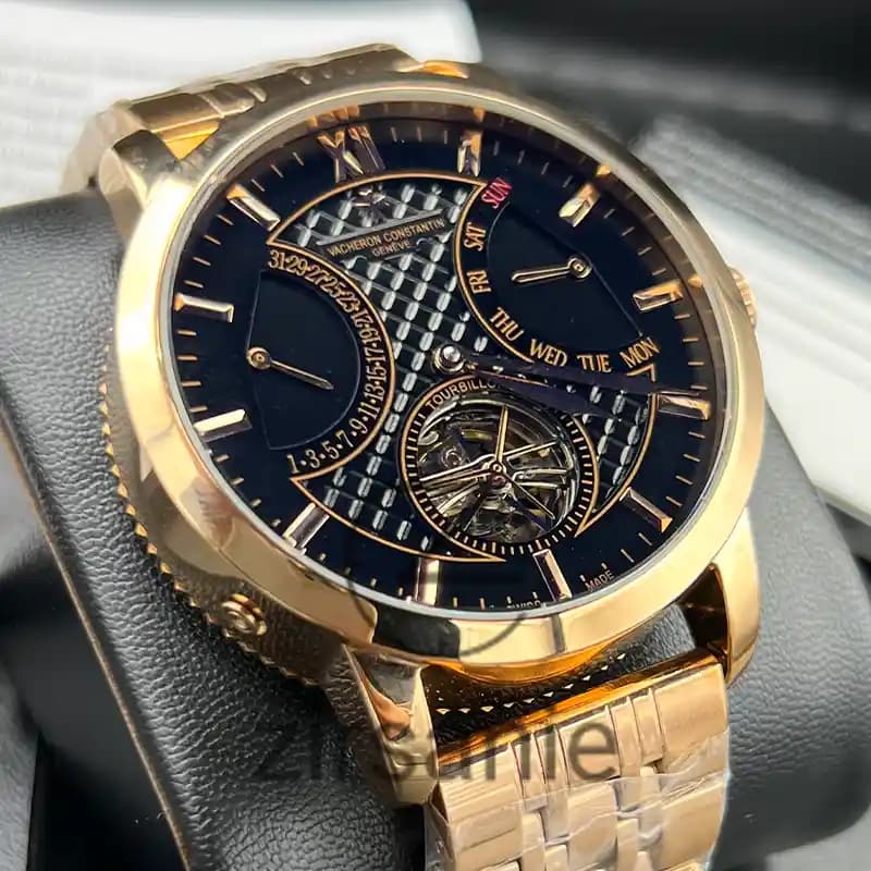 ساعت مچی مردانه واشرون کنستانتین توربیون اتومات رزگلد صفحه مشکی Vacheron Constantin Tourbillon Automatic Rosegold Black Screen — تصویر ۳