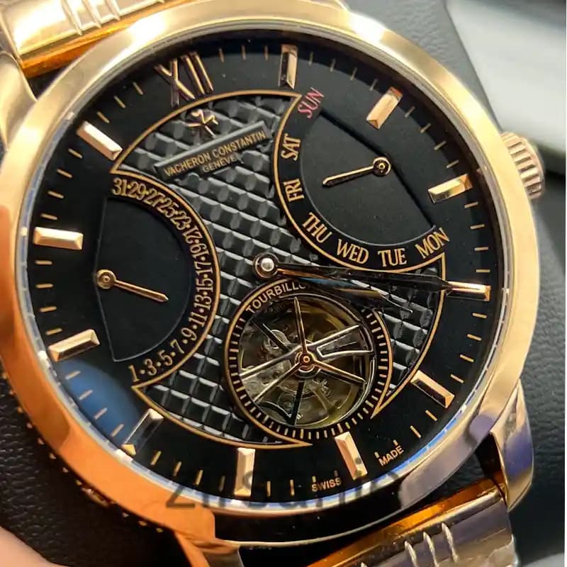 ساعت مچی مردانه واشرون کنستانتین توربیون اتومات رزگلد صفحه مشکی Vacheron Constantin Tourbillon Automatic Rosegold Black Screen — تصویر ۴