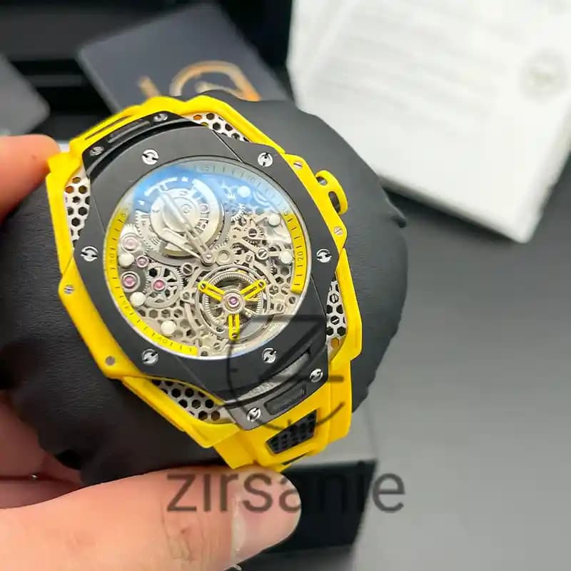 ساعت مچی مردانه هابلوت توربیون زرد صفحه مشکی Hublot Tourbillon Yellow Black Screen — تصویر ۳
