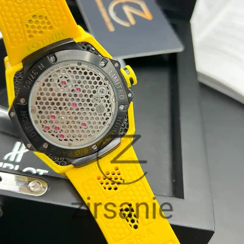 ساعت مچی مردانه هابلوت توربیون زرد صفحه مشکی Hublot Tourbillon Yellow Black Screen — تصویر ۸