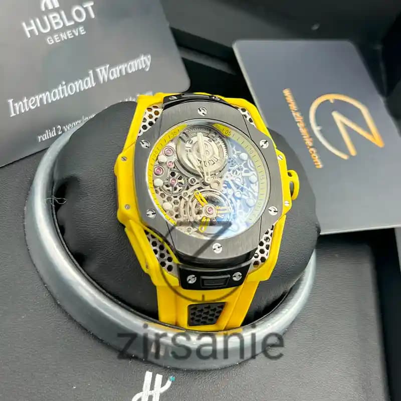 ساعت مچی مردانه هابلوت توربیون زرد صفحه مشکی Hublot Tourbillon Yellow Black Screen — تصویر ۲
