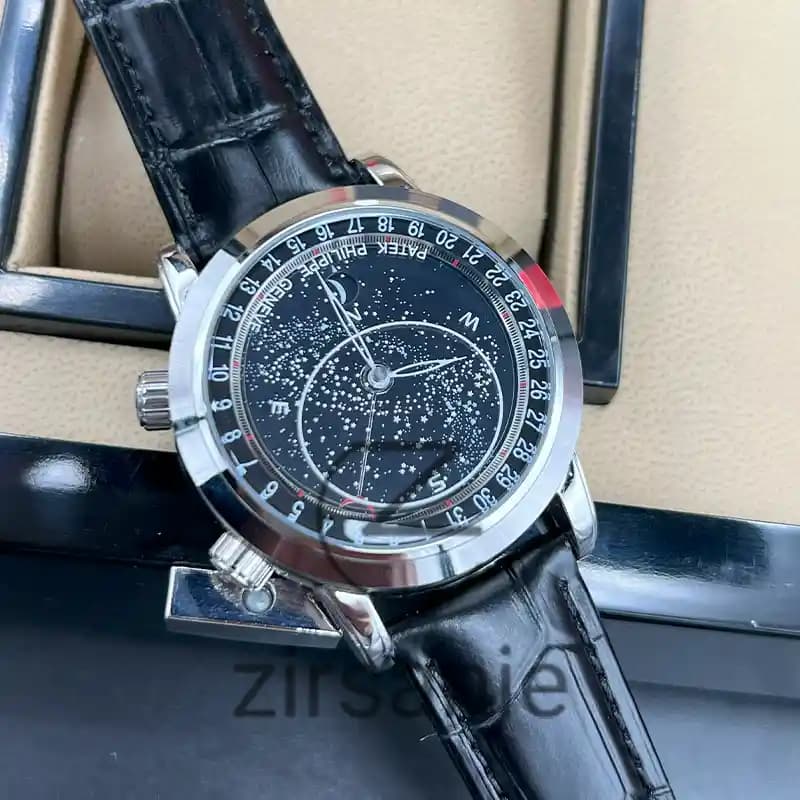 ساعت مچی مردانه پتک فیلیپ کهکشانی سیلور صفحه مشکی Patek Philippe galaxy silver black screen — تصویر ۷