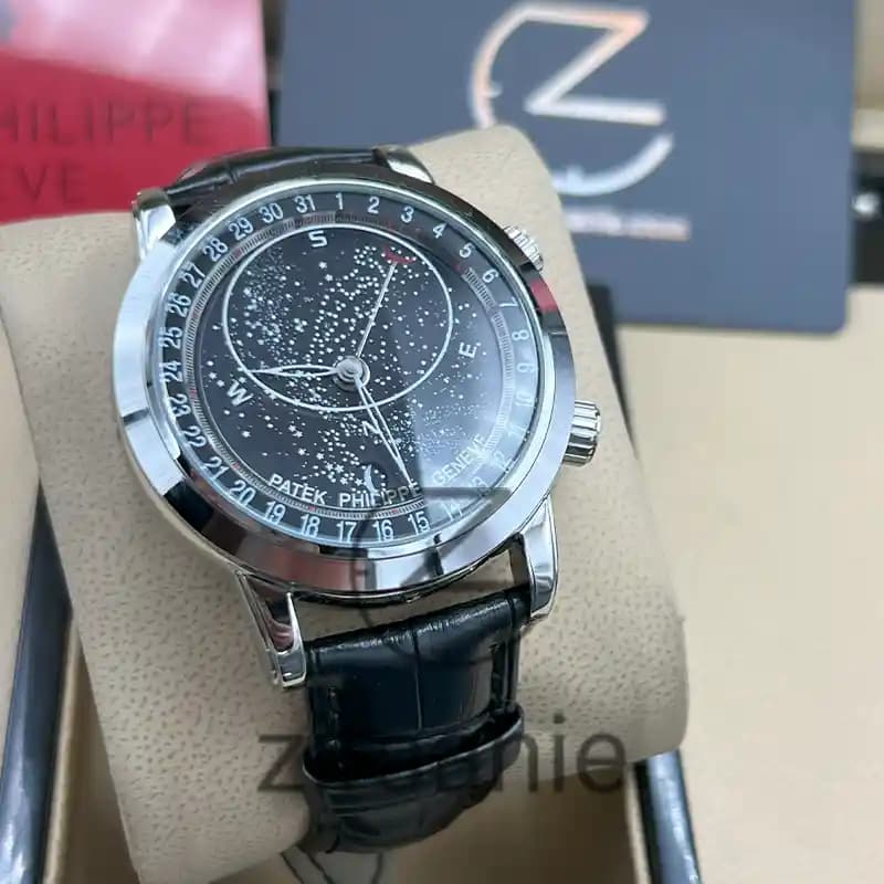 ساعت مچی مردانه پتک فیلیپ کهکشانی سیلور صفحه مشکی Patek Philippe galaxy silver black screen — تصویر ۳