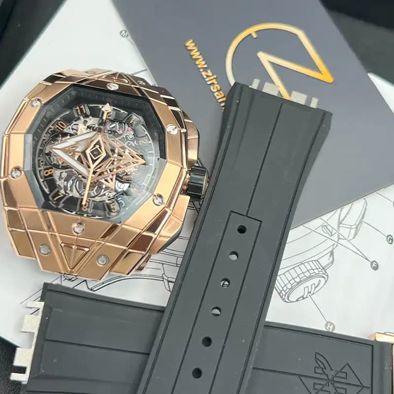 ساعت مچی مردانه هابلوت کهکشانی مستطیلی spirit of big bang sang bleu rosegold black — تصویر ۷