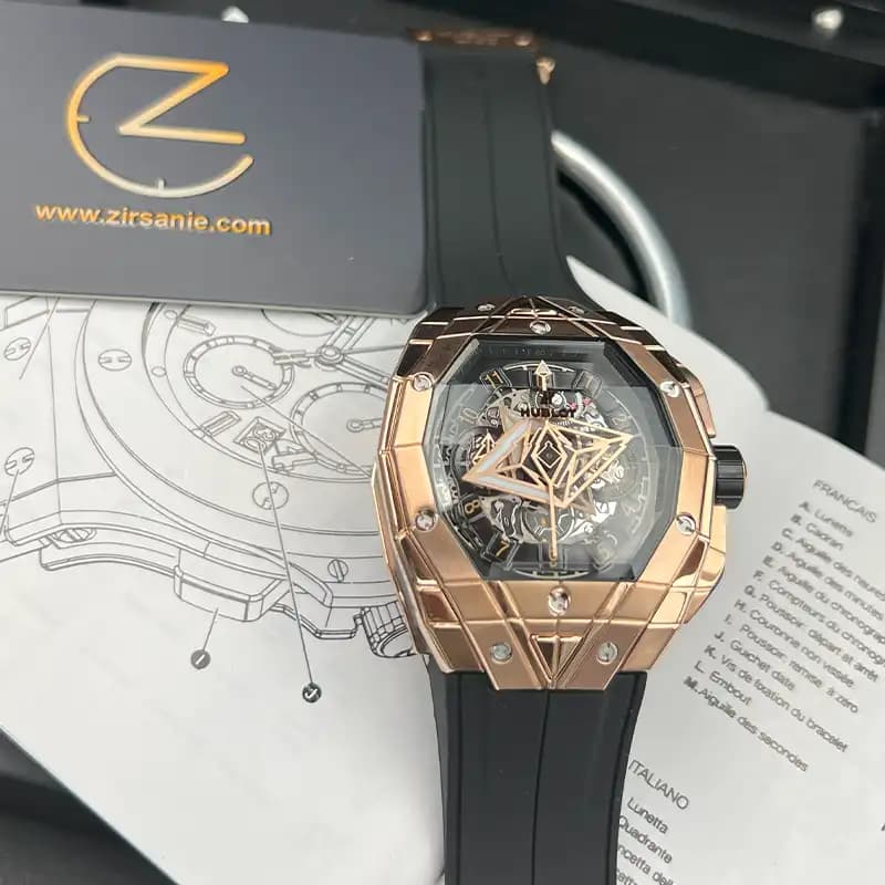 ساعت مچی مردانه هابلوت کهکشانی مستطیلی spirit of big bang sang bleu rosegold black — تصویر ۳