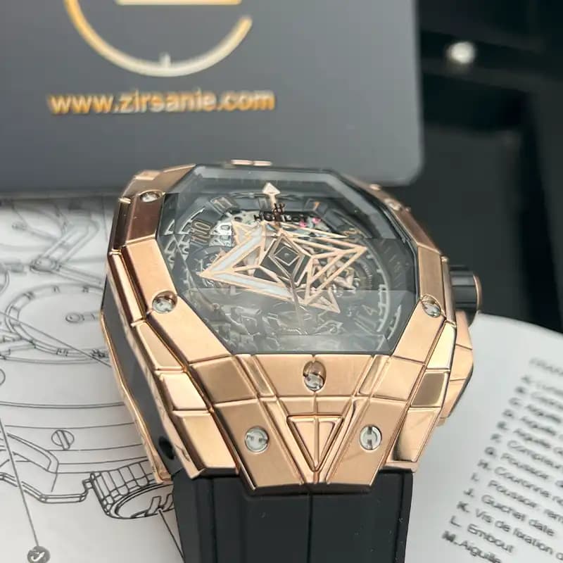ساعت مچی مردانه هابلوت کهکشانی مستطیلی spirit of big bang sang bleu rosegold black — تصویر ۴