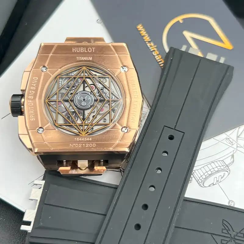 ساعت مچی مردانه هابلوت کهکشانی مستطیلی spirit of big bang sang bleu rosegold black — تصویر ۸