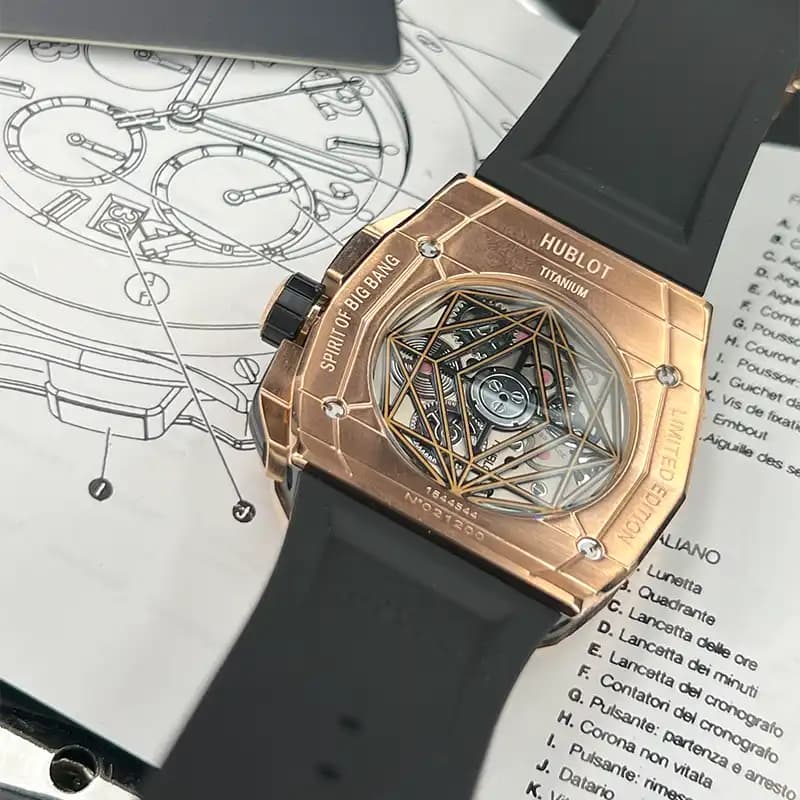 ساعت مچی مردانه هابلوت کهکشانی مستطیلی spirit of big bang sang bleu rosegold black — تصویر ۵