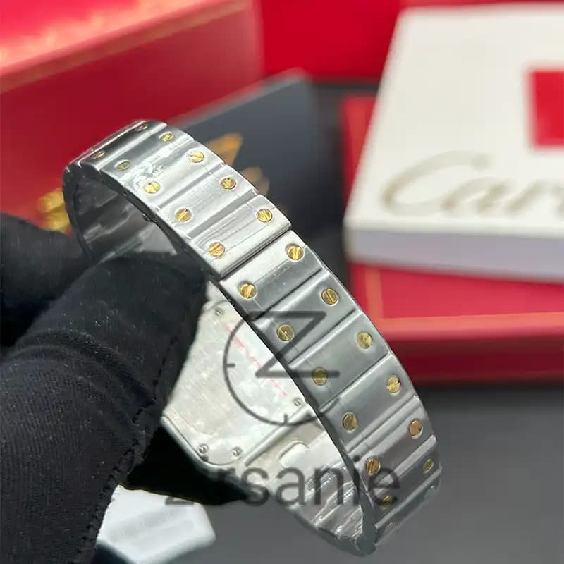 ساعت مچی زنانه کارتیر د سانتوز Cartier de Santos Metal Silver Gold Blue screen — تصویر ۷