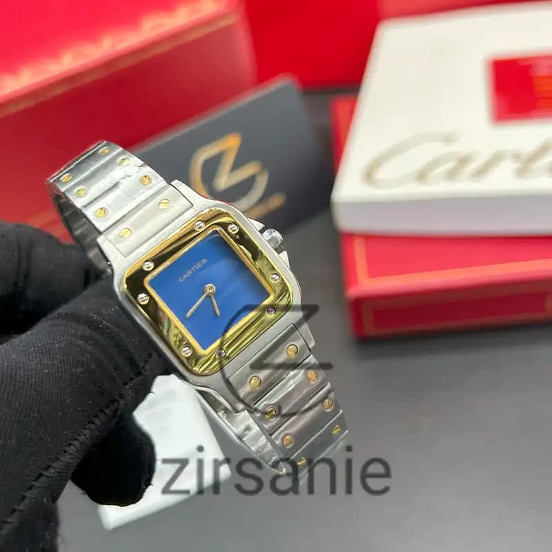 ساعت مچی زنانه کارتیر د سانتوز Cartier de Santos Metal Silver Gold Blue screen — تصویر ۳