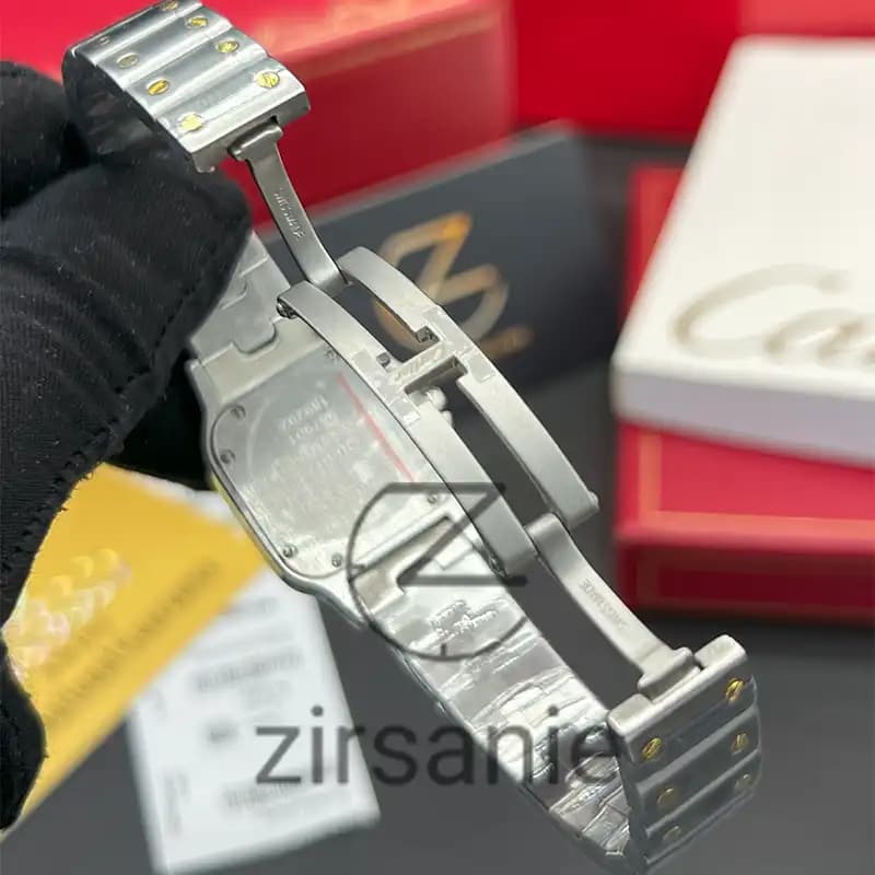 ساعت مچی زنانه کارتیر د سانتوز Cartier de Santos Metal Silver Gold Blue screen — تصویر ۵